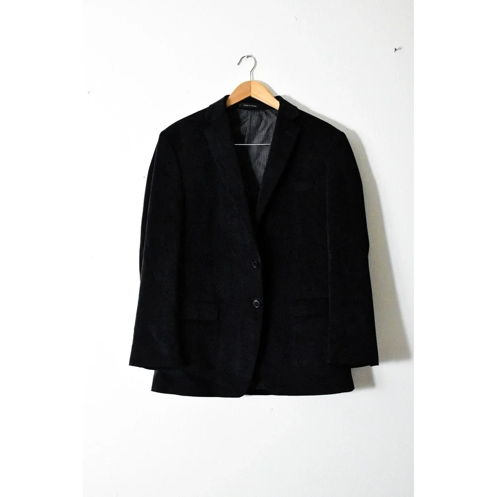 Calvin Klein Corduroy Blazer Mens 40R Black Y2K Two Button Sport Coat